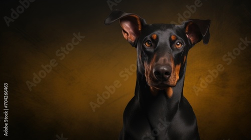  a close up of a dog's face on a black background with a yellow spot in the middle of the image.