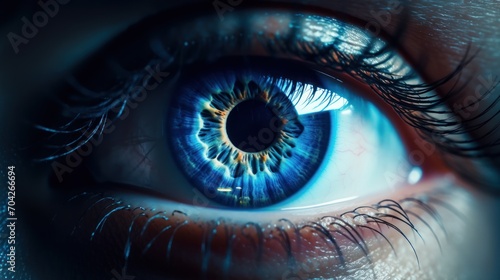  a close up of a person's eye with a blue eyeball in the center of the iris of the eye.