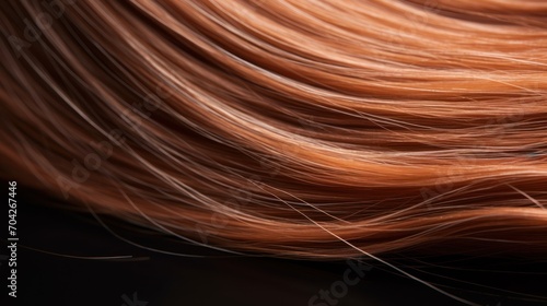  a close up of a red hair with streaks of light brown and light red highlights on the top of the hair.