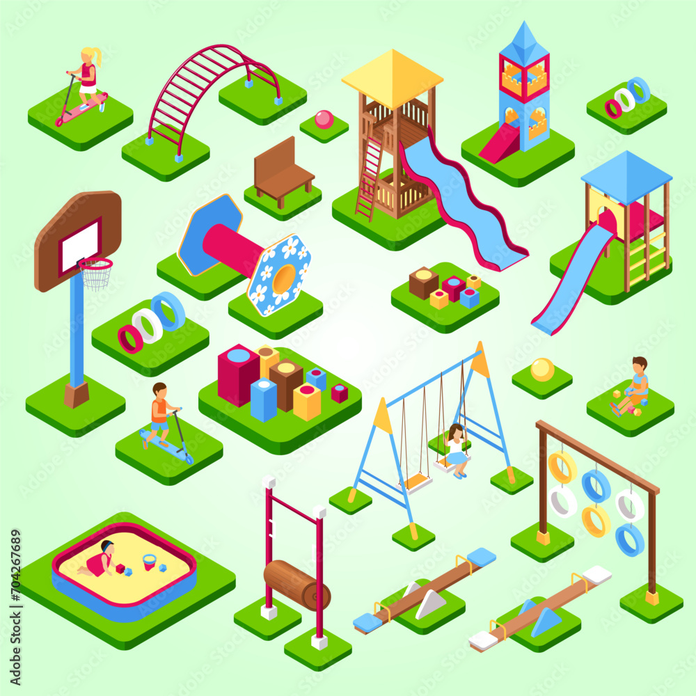 playground images set amusement isometric 3d joy kindergarten
