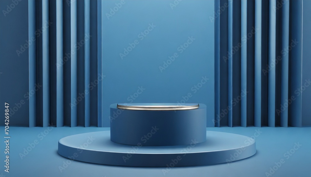 3D model rendering of a modern product display podium in a sleek blue color, with clean lines and a minimalist design. 3D model rendering of a modern product display podium in a sleek blue color, with clean lines and a minimalist design.