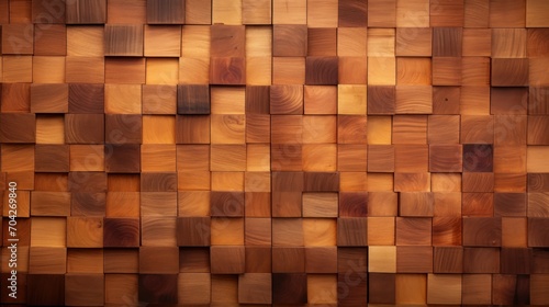  a close up of a wall made out of wooden blocks of varying shapes and sizes, with a brown background.