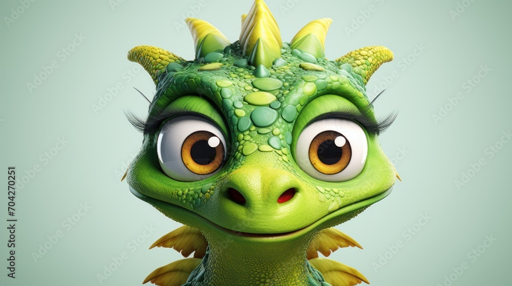a close up of a cartoon character with big eyes and a green dragon like creature with yellow wings, with a light green background. a close up of a cartoon character with big eyes and a green dragon like creature with yellow wings, with a light green background.
