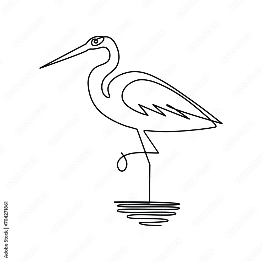 Fototapeta premium Flamingo and heron bird continuous one line art outline simple vector drawing and illustration. Heron single line art illustration on white background