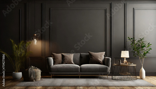 Living room interior, wall mockup, 3d render
