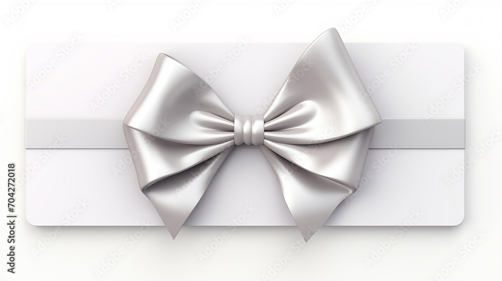 blank gift card with silver ribbon bow isolated on white background blank gift card with silver ribbon bow isolated on white background