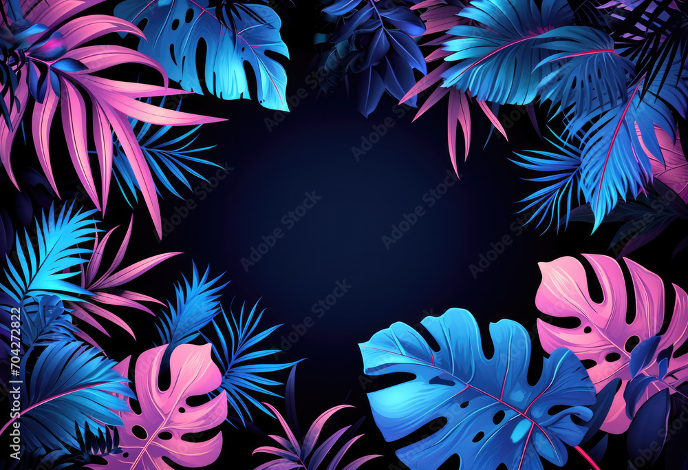 Neon neon frame with palm leaves Neon neon frame with palm leaves