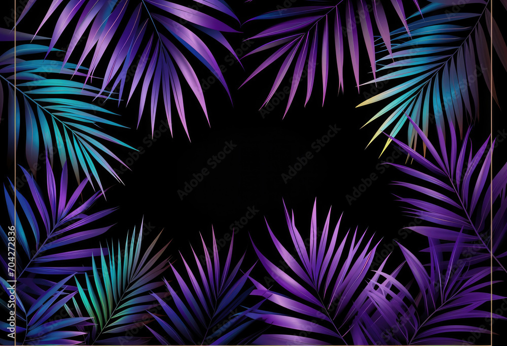 Neon neon frame with palm leaves Neon neon frame with palm leaves