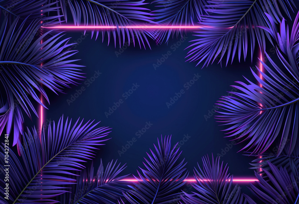 Neon neon frame with palm leaves Neon neon frame with palm leaves