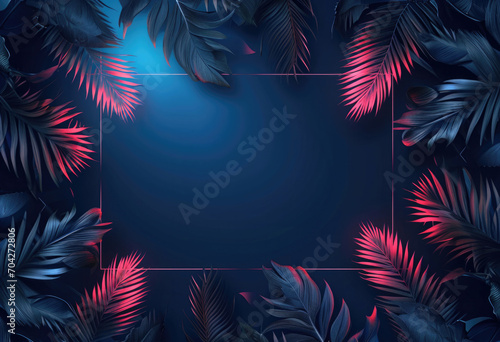 Neon neon frame with palm leaves