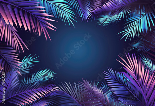 Neon neon frame with palm leaves © wanna