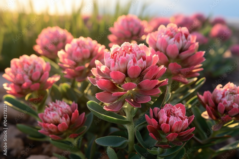 A bunch of pink flowers in a field. Pink clover flowers on a field A bunch of pink flowers in a field. Pink clover flowers on a field