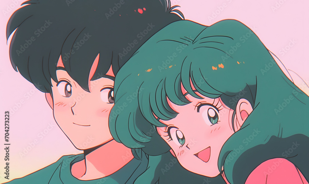 90s Japanese anime style couple, Generative AI 90s Japanese anime style couple, Generative AI