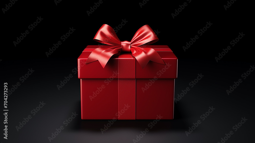 open gift box or blank present box with red ribbon on black background