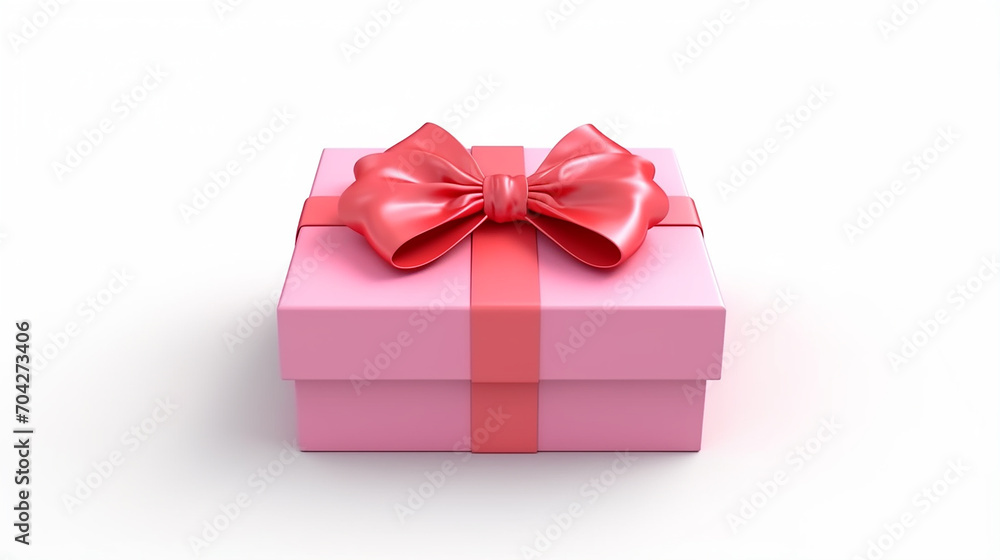 open sweet pink gift box or present box with red ribbon on white background