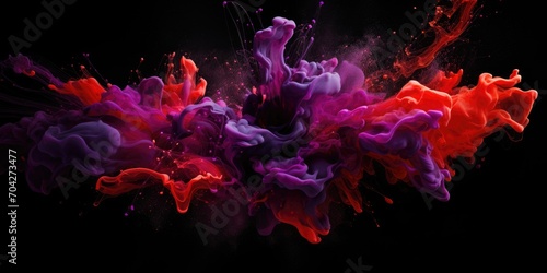Banner with abstract background explosion of red and purple ink, paint in water on a black background photo