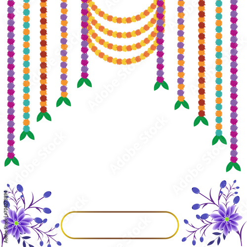 Traditional indian marigold toran floral garland vector,wedding and festival decoration,border flower decoration with transparent background