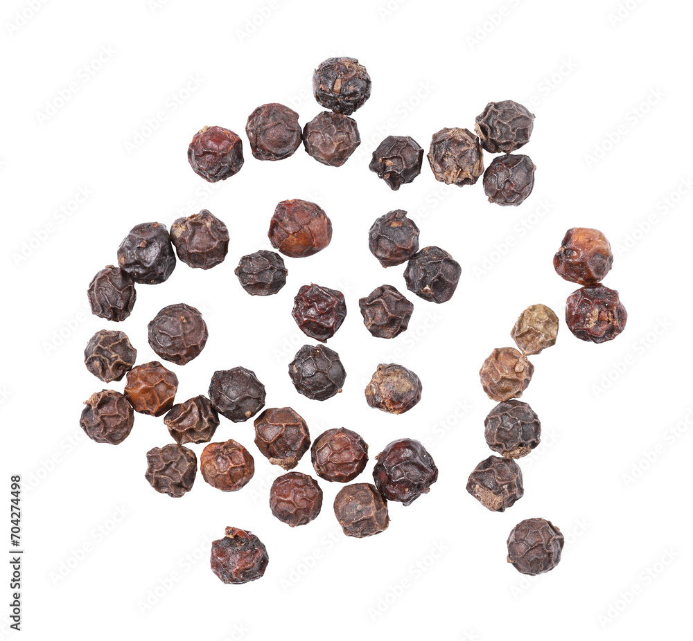 Seeds or pile of black pepper, Indian spice, isolated on white background. Seeds or pile of black pepper, Indian spice, isolated on white background.