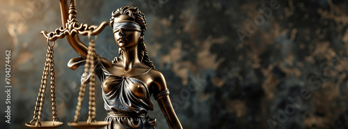 A blindfolded female judge with scales is a symbol of justice. Created with Generative Ai technology.