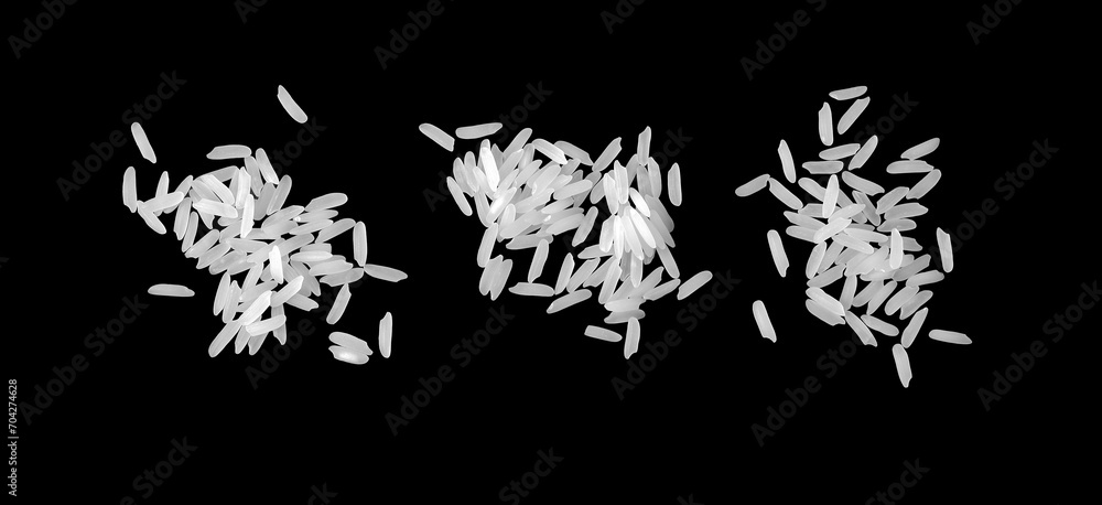 Beautiful raw white organic brown rice grains from top view isolated on black background Beautiful raw white organic brown rice grains from top view isolated on black background