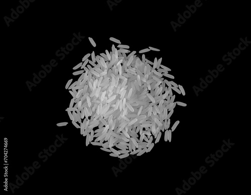 Beautiful raw white organic brown rice grains from top view isolated on black background