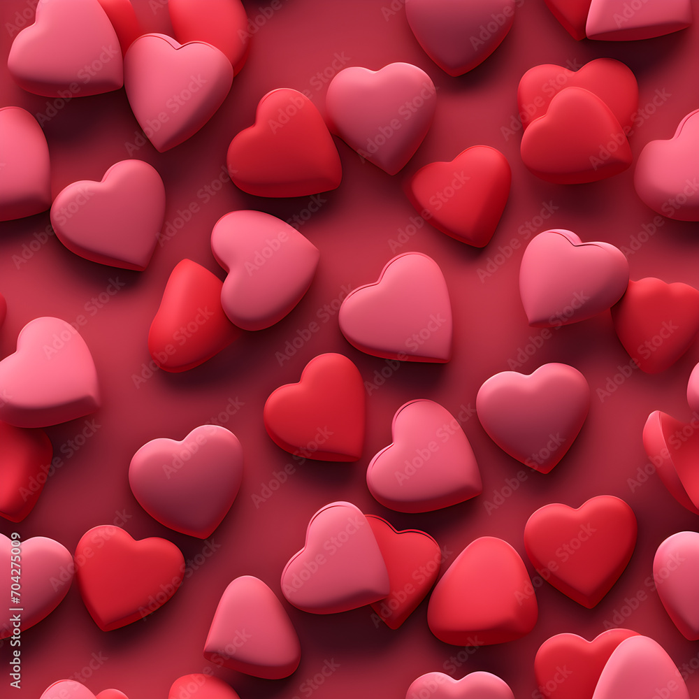cute red heart 3d render seamless pattern background