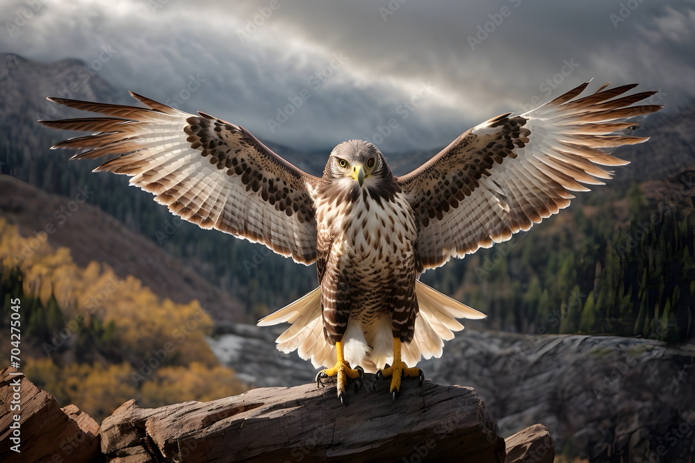 Fototapeta premium A close up of an elegant hawk flying over the sky