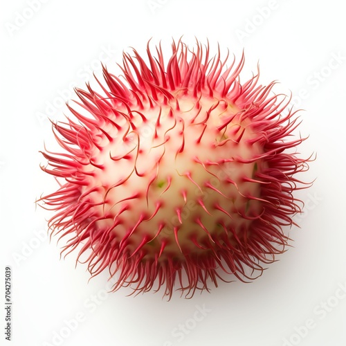 Photograph of rambutan  top down view  wite background