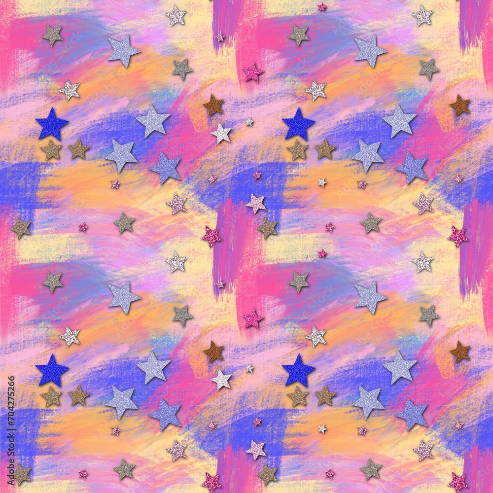 Abstract painting seamless pattern with stars 