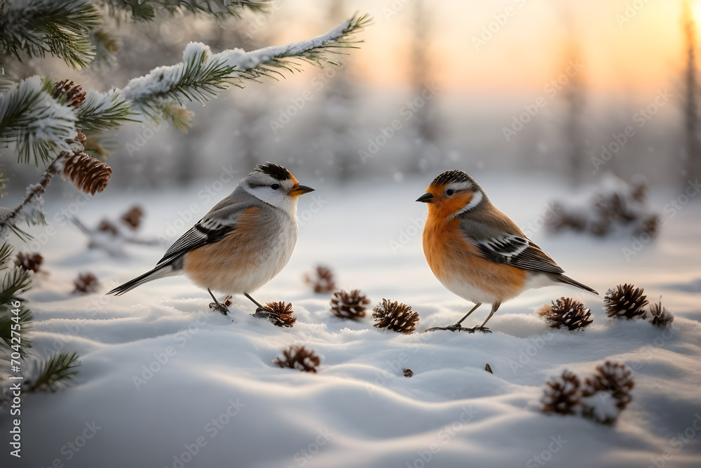 A close up of frozen wintering birds A close up of frozen wintering birds