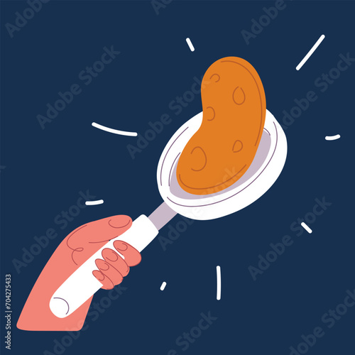 Cartoon vector illustration of Frying pan with flying pancake