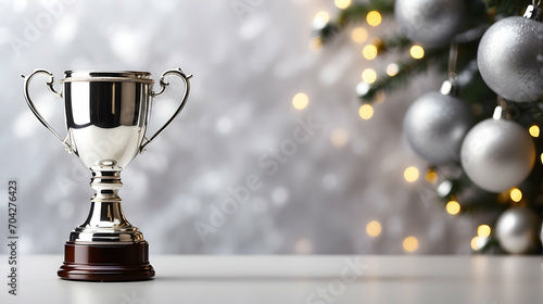 Silver trophy with copy space wallpaper, Second-place achievement visuals, Silver trophy and recognition backdrop stock, Trophy scenes with space for text