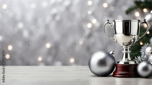 Silver trophy with copy space wallpaper, Second-place achievement visuals, Silver trophy and recognition backdrop stock, Trophy scenes with space for text