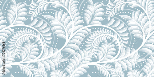 Abstract seamless pattern with winter leaves and branches in white. Stock vector illustration for textile or wrapping paper.