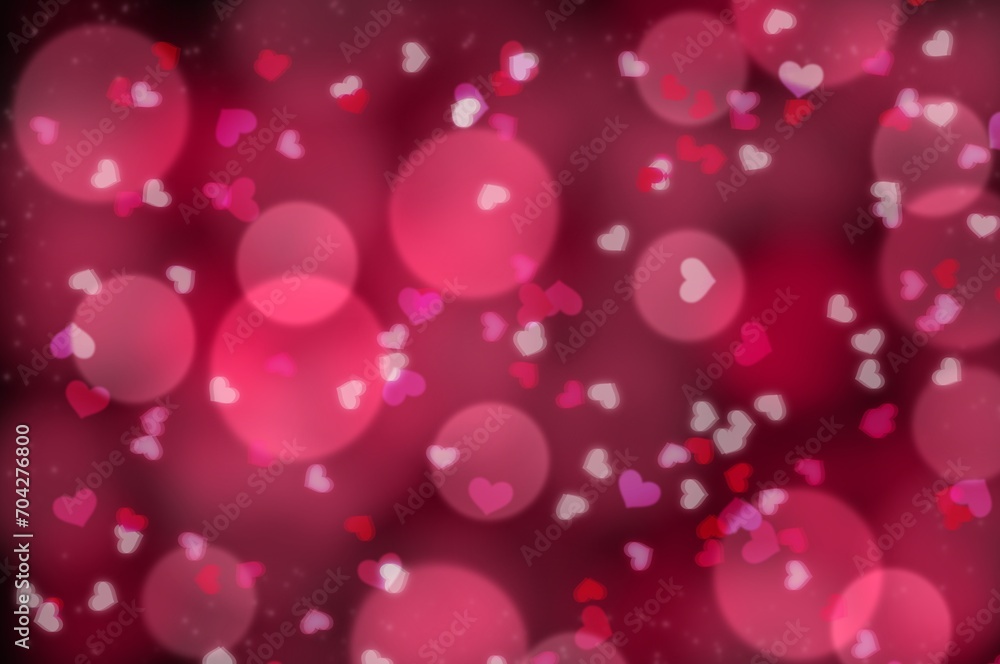 Bokeh heart shape and circle on pink red blur gradient background 