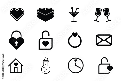 valentines day icon set. heart, romantic and love symbols. isolated vector images in flat style design Template in white background.