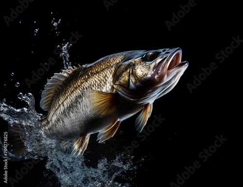 A largemouth bass fish jumping out of the water
