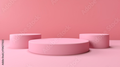 blank pink product podium pedestals isolated on pink background