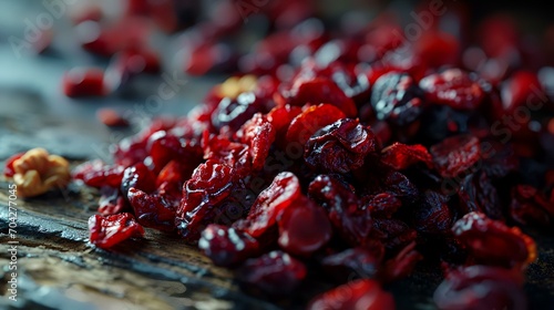 Heaps of dried cranberries on a white background. Close up.
