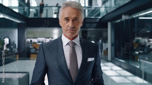 Man in a suit of approximately 50 years who is dedicated to the world of finance  company  office  window  look to the camera 