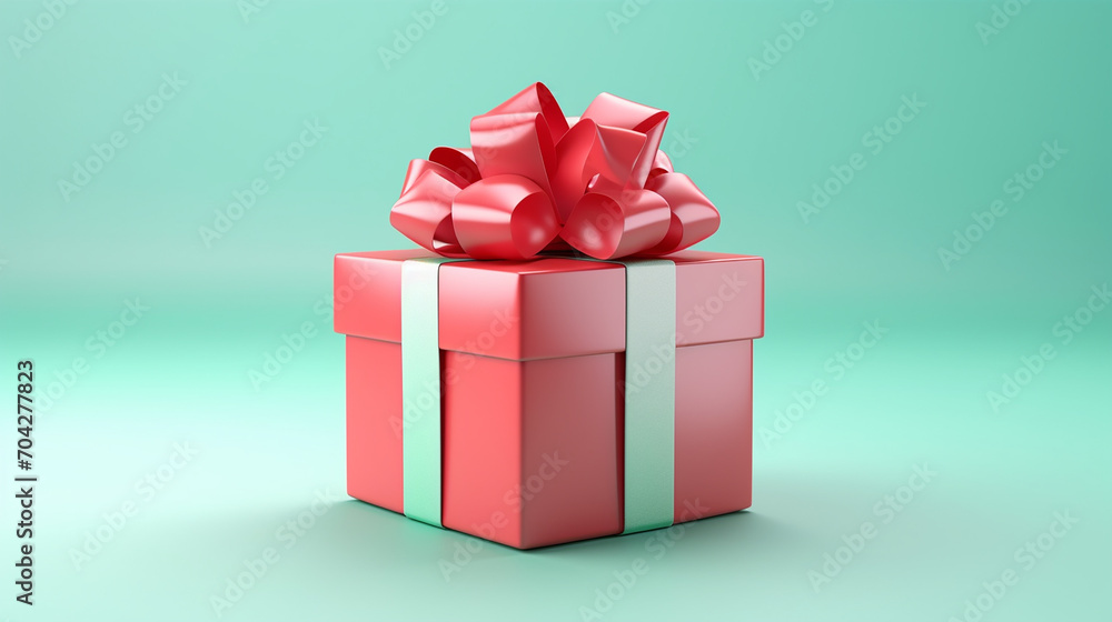 red gift box open or present box with pink ribbon illustration on green background 3D rendering
