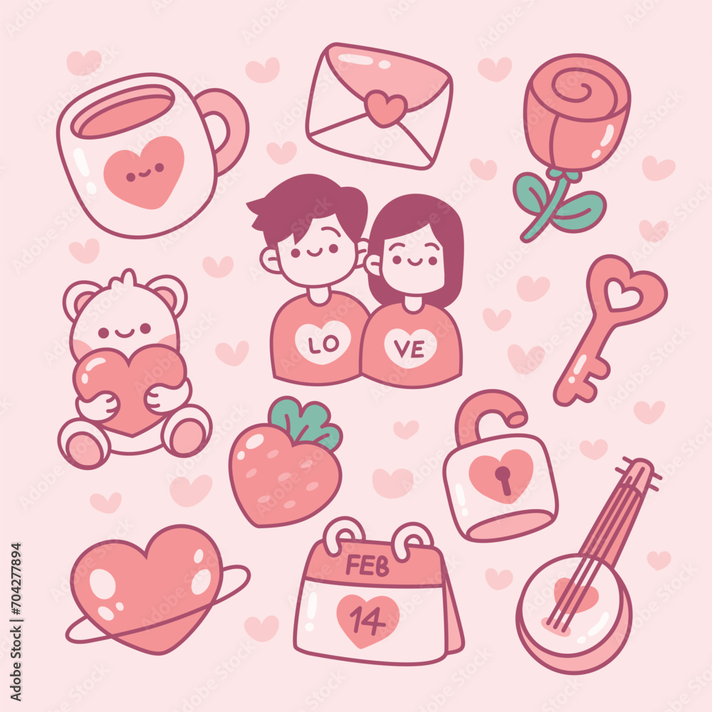 Valentine's Day Cute Hand Drawn Doodle Elements Set Vector illustration Valentine's Day Cute Hand Drawn Doodle Elements Set Vector illustration