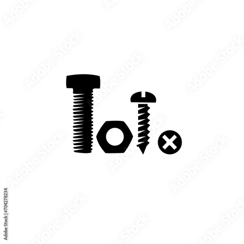 screw bolt with nut silhouette icon vector