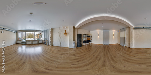 empty large room for sports or yoga with columns, for rest and relaxation in full seamless spherical hdri 360 panorama in equirectangular spherical projection photo