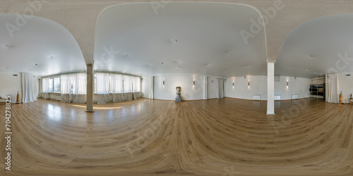 empty large room for sports or yoga with columns, for rest and relaxation in full seamless spherical hdri 360 panorama in equirectangular spherical projection photo