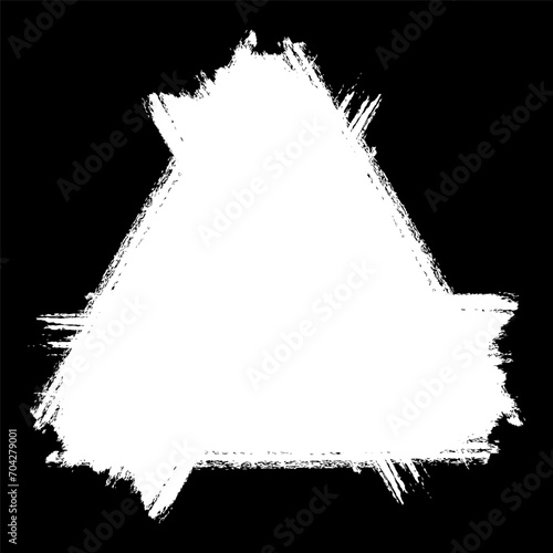 White scribble stain. Grunge triangle frame. Hand drawn in brush. Sale banner. Vector distress background