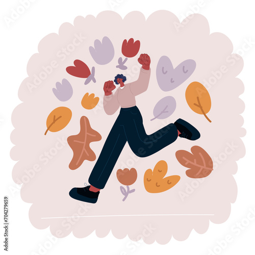 Vector illustration of running happy woman
