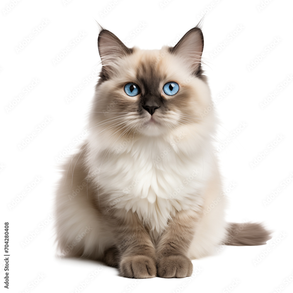 beautiful siamese cat isolated on white background. AI generated content