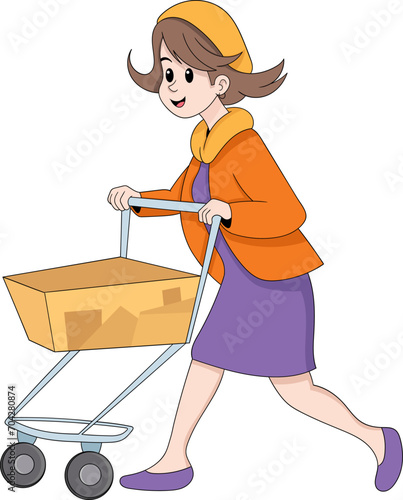 Young mother is shopping at the beginning of the month, daily necessities market