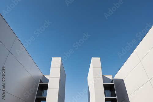 minimal modern geometric architectural forms. building with sky